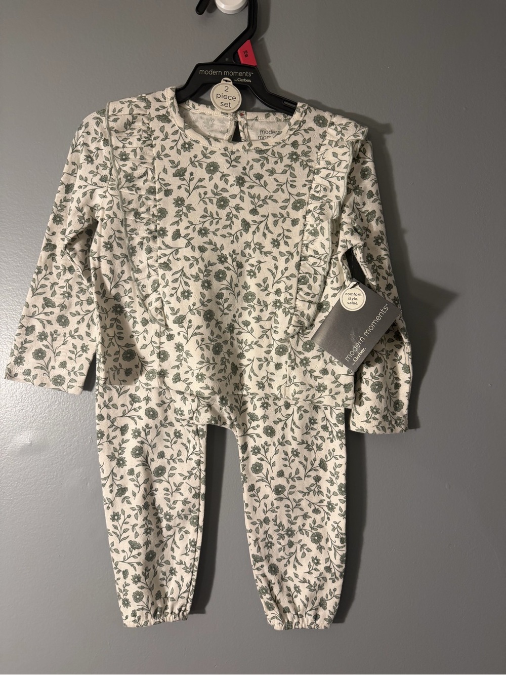 Modern Moments Girls' Cream and Sage Floral two piece Set